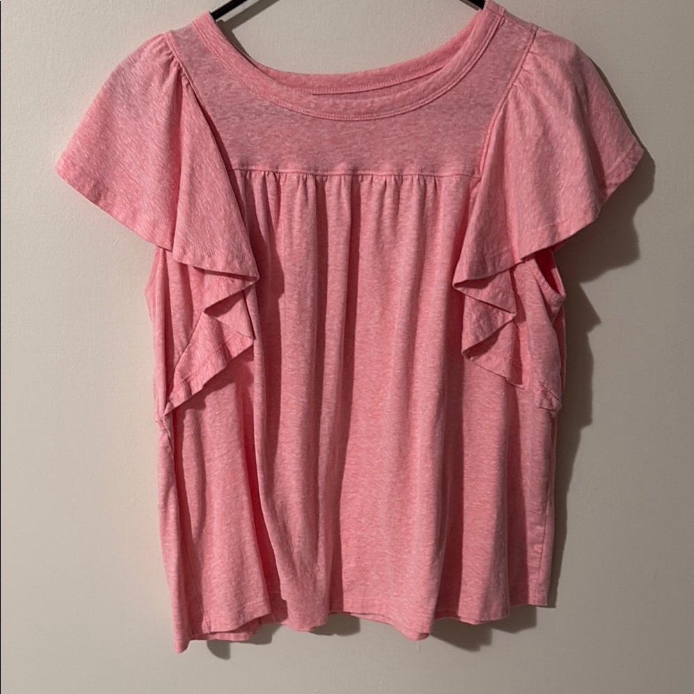 LOFT Pink Flutter Sleeve Ruffled Blouse